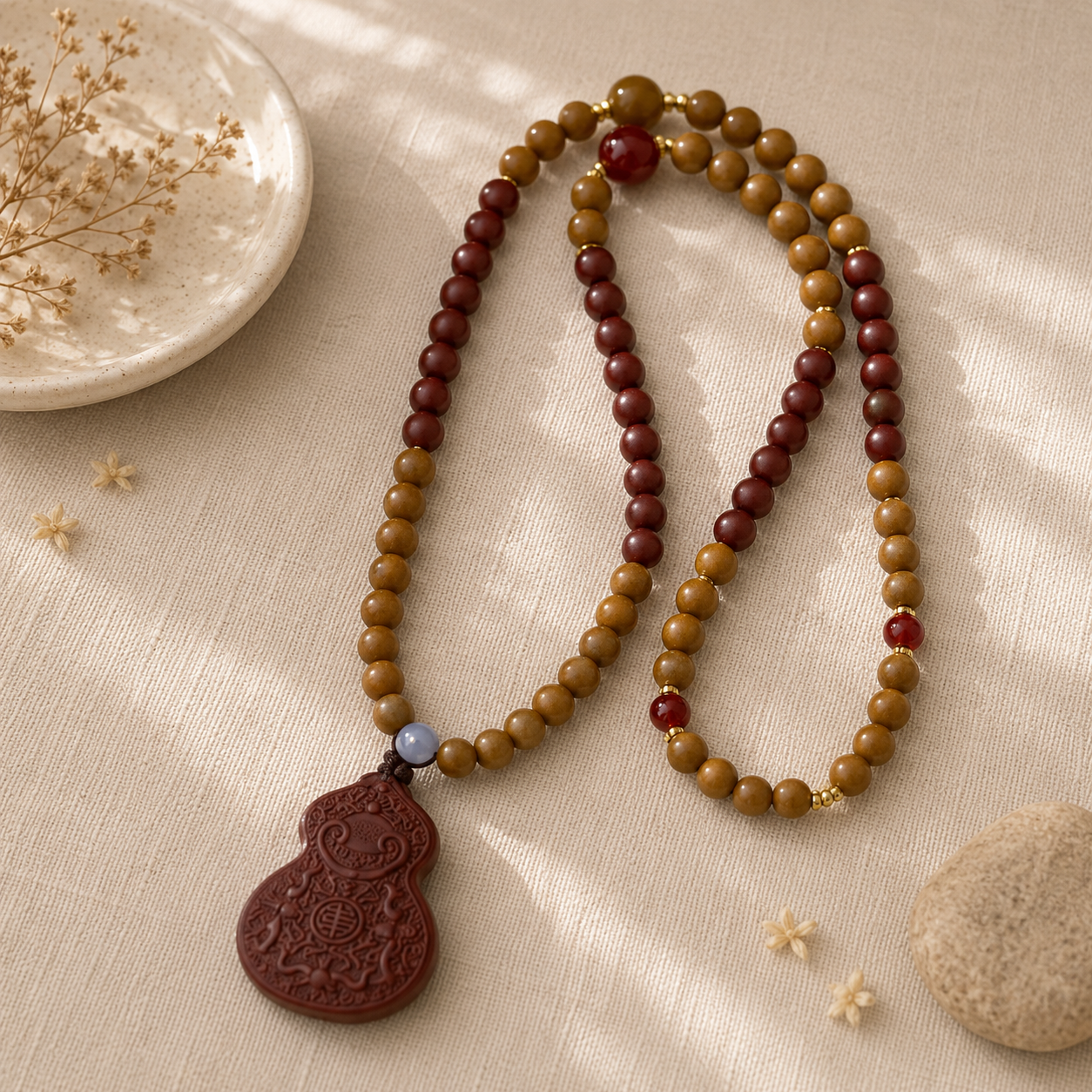 Flora & Pear Necklace Set with "Golden Gourd" Aromatic Necklace