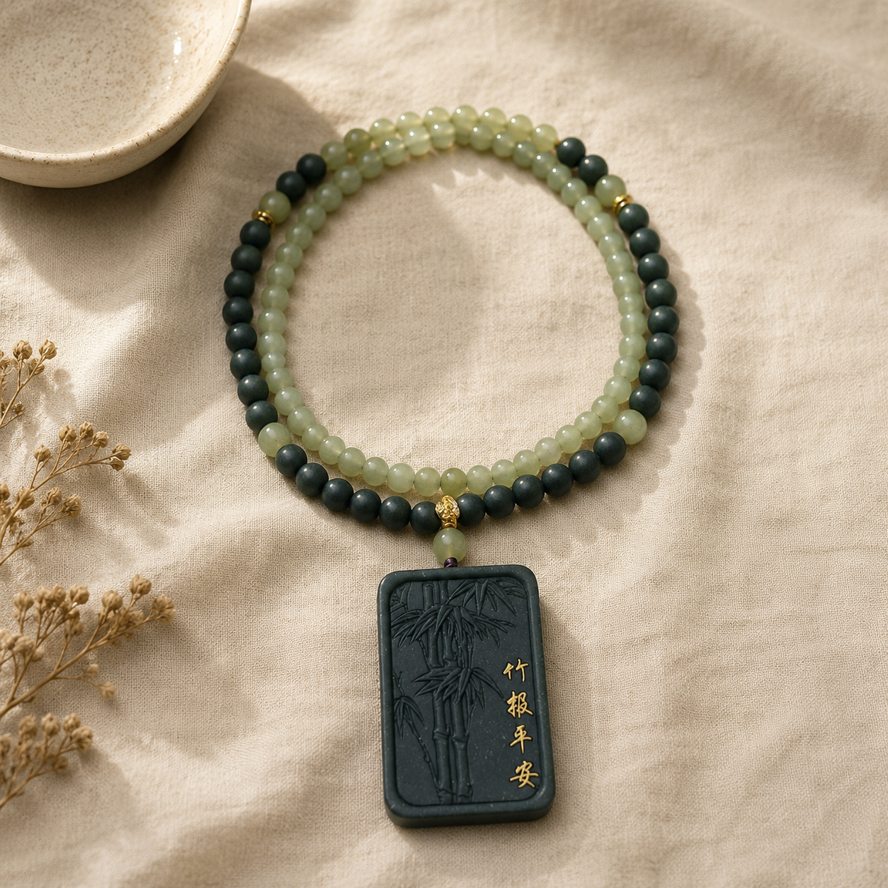 Pine Needle & Forest Essence Beads and "Bamboo Peace" Fragrant Plaque